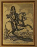 Václav Hollar: Jezdecký portrét prince Jamese z Yorku, kol. r. 1640, mědirytina, opatřeno dobovým vodoznakem, G. Parthey v soupisu Hollarových děl grafiku uvádí pod č. 1474, rozměr rámu 44x53 cm Cena 18.000 Kč